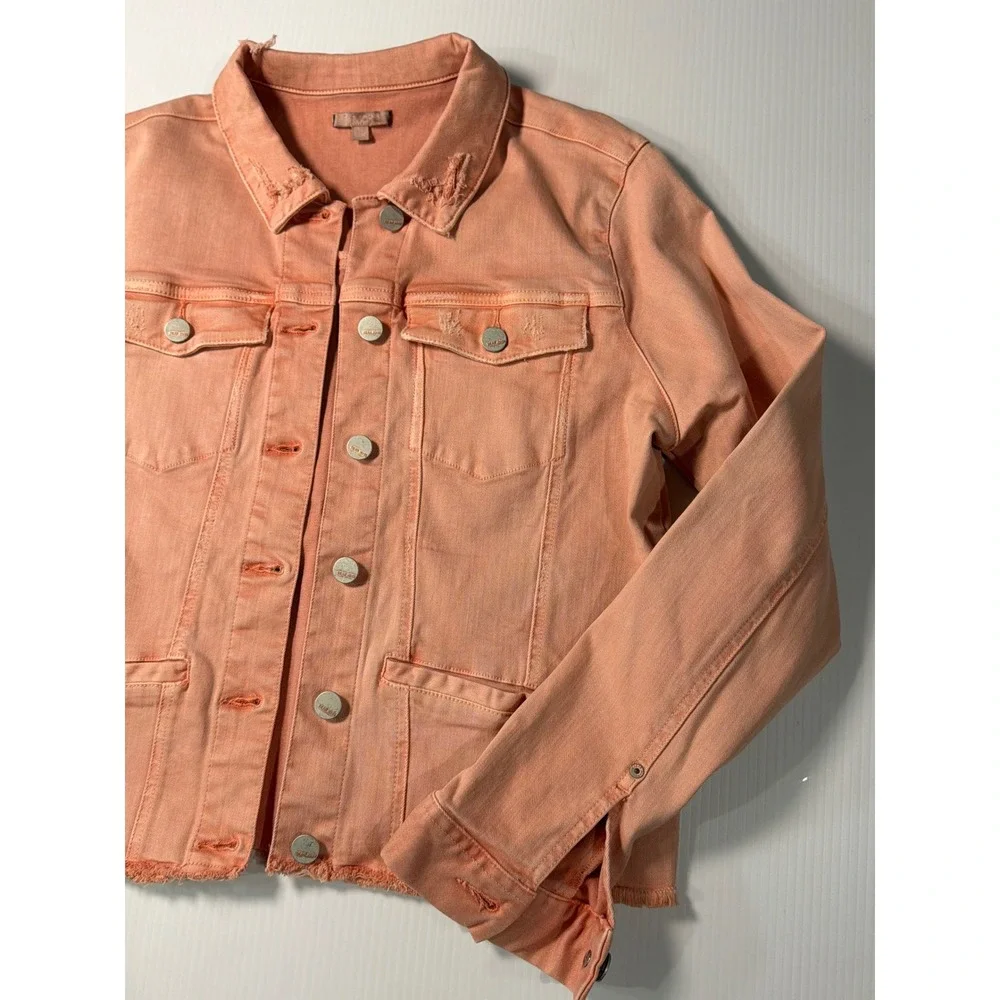Dear John Denim Jacket Peach Distressed Raw Hem Button Up Cropped M Womens‎